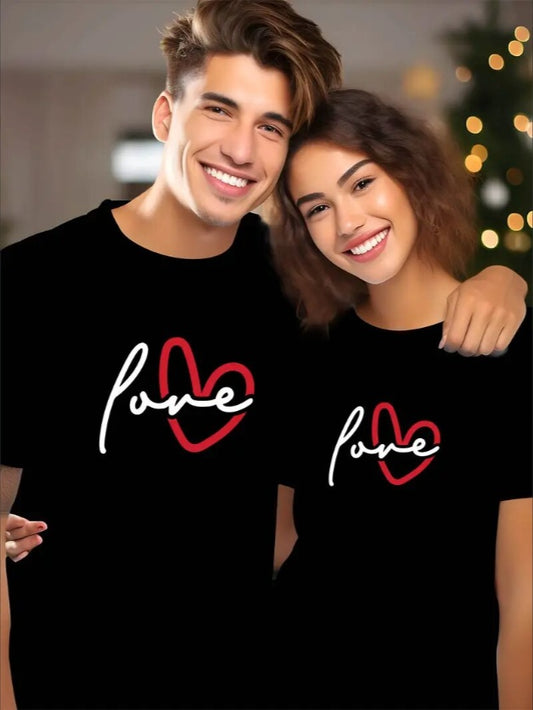 Love Valentine'S Day T-Shirt,   Couple T-Shirt, Couple Christmas, Fashion Casual T-Shirt, Short-Sleeved T-Shirt